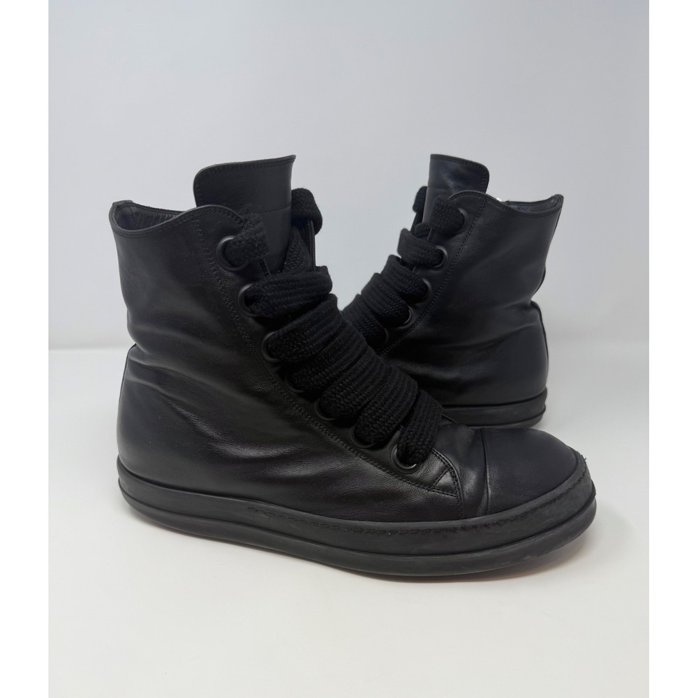Rick Owens Jumbo Lace Mainline Leather Ramones Triple Black Size 12 US 45 EU